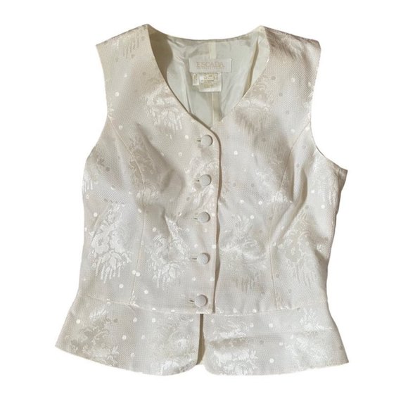 Vintage Escada by Margaretha Ley damask Tuxedo Vest Ivory size 38EU 6-8 US - Picture 4 of 12